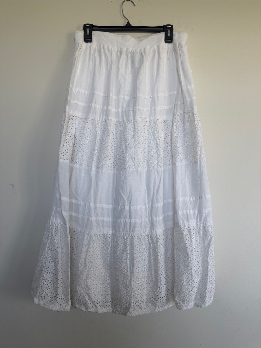 Jessica London White Tiered Eyelet Maxi Skirt with Tassel Drawstring - Picture 4 of 5